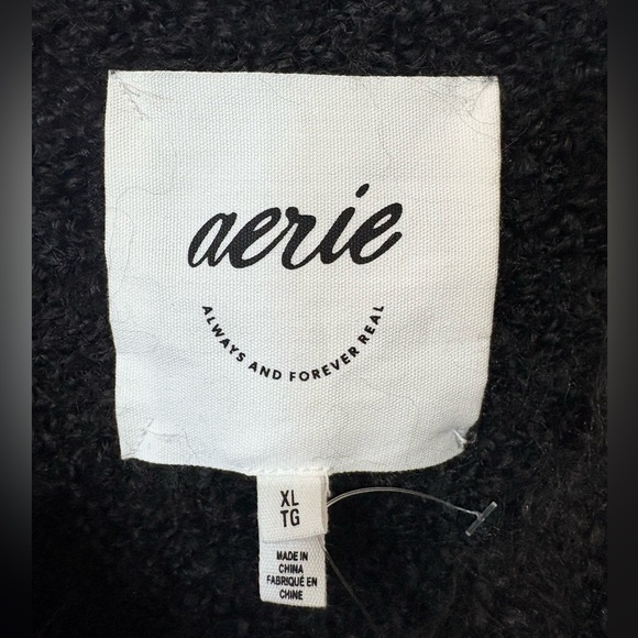 Aerie BLACK Cozy Teddy Boucle’ knit Sweater XL NWT soft lounge - Picture 3 of 7